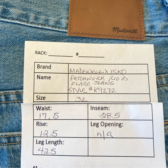 MADEWELL X ISKO Patchwork Rigid Flare Jeans, size 32 - Picture 7 of 12